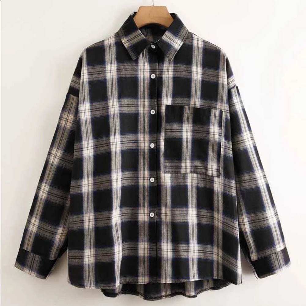 Women’s Plaid Pocket Patched Blouse